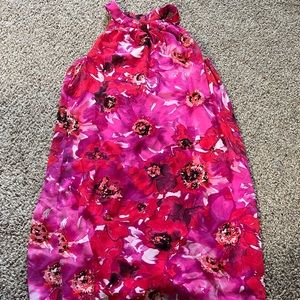 Red and pink flower sleeveless flowy dress